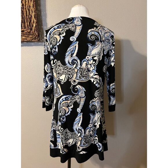 WHBM Dress Black Blue White L Large 3/4 Long Sleeve Stretch Sheath Washable - Picture 3 of 9
